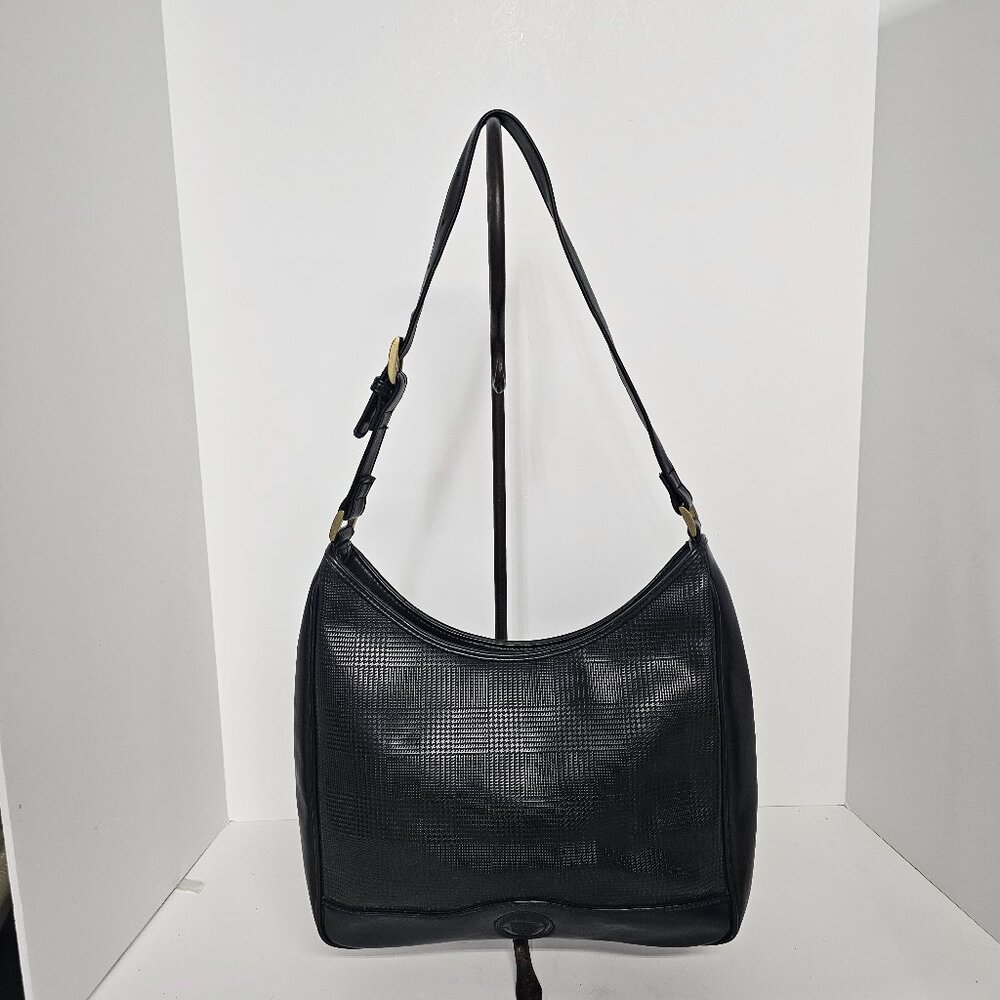 Liz Claiborne Bag Black Shoulder Houndstooth Faux Leather Classic Preppy